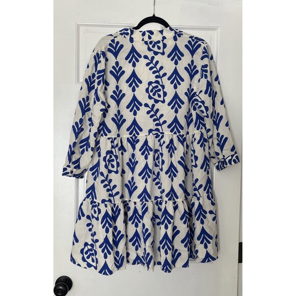 Zara Tiered Tunic Dress Large Carrie Babydoll Vine White Blue Beach Preppy Blog - Picture 7 of 9